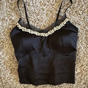 Elegant Black Sexy Camisole Corset with Silver rhinestone Detailing Small 32-A-B